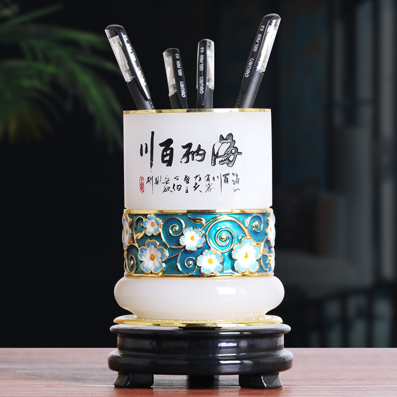 海南百川琉璃玉笔筒摆件老板办公室桌面实用摆件高档商务礼品