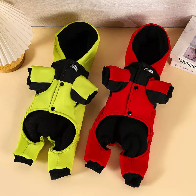 新款冬季狗狗衣服加绒加厚北面棉服狗衣服保暖连帽四脚宠物衣服