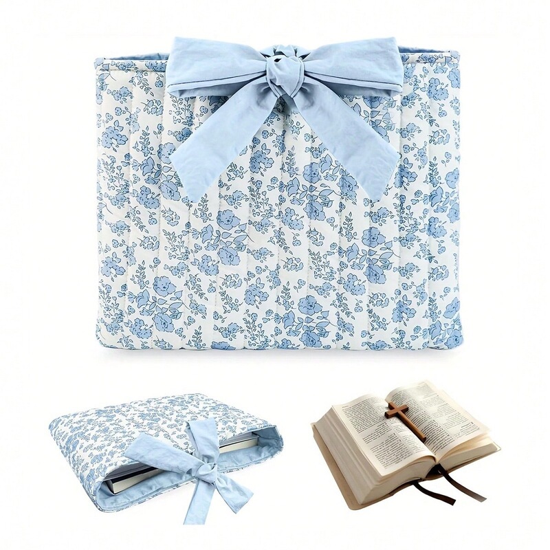 Popular Bow-Knot Floral Makeup Bag with Floral Pattern, Quilted and Padded, Suitable for Autumn and Winter, Also Used as a Book Storage Bag