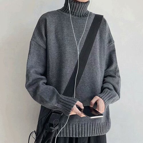 New retro turtleneck sweater, men's loose lazy style base sweater, autumn and winter thick men's sweater