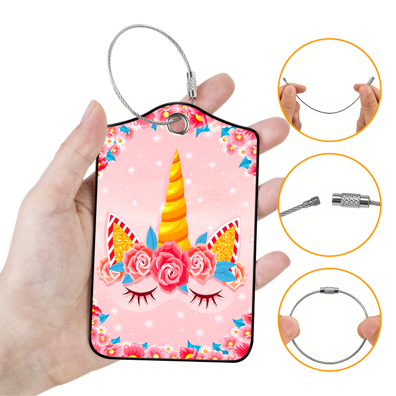 Etiqueta de equipaje de 2 piezas etiqueta de maleta, adorable etiqueta de bolsa de cuero PU única etiqueta de identificación de cobertura de privacidad etiqueta de identificación
