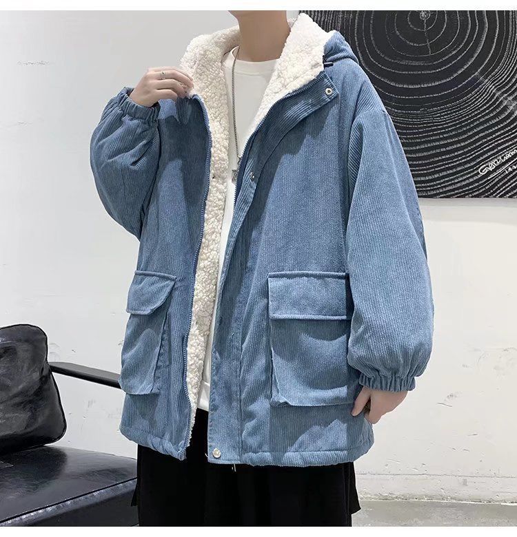 Chaqueta acolchada de algodón con capucha de estilo retro de Hong Kong para niños en invierno suelta y versátil nueva chaqueta de hombre con cremallera cálida