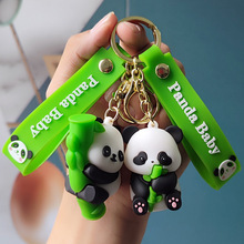 新款抱竹小熊猫钥匙扣卡通可爱水果熊猫挂件包包旅游礼品批发挂饰