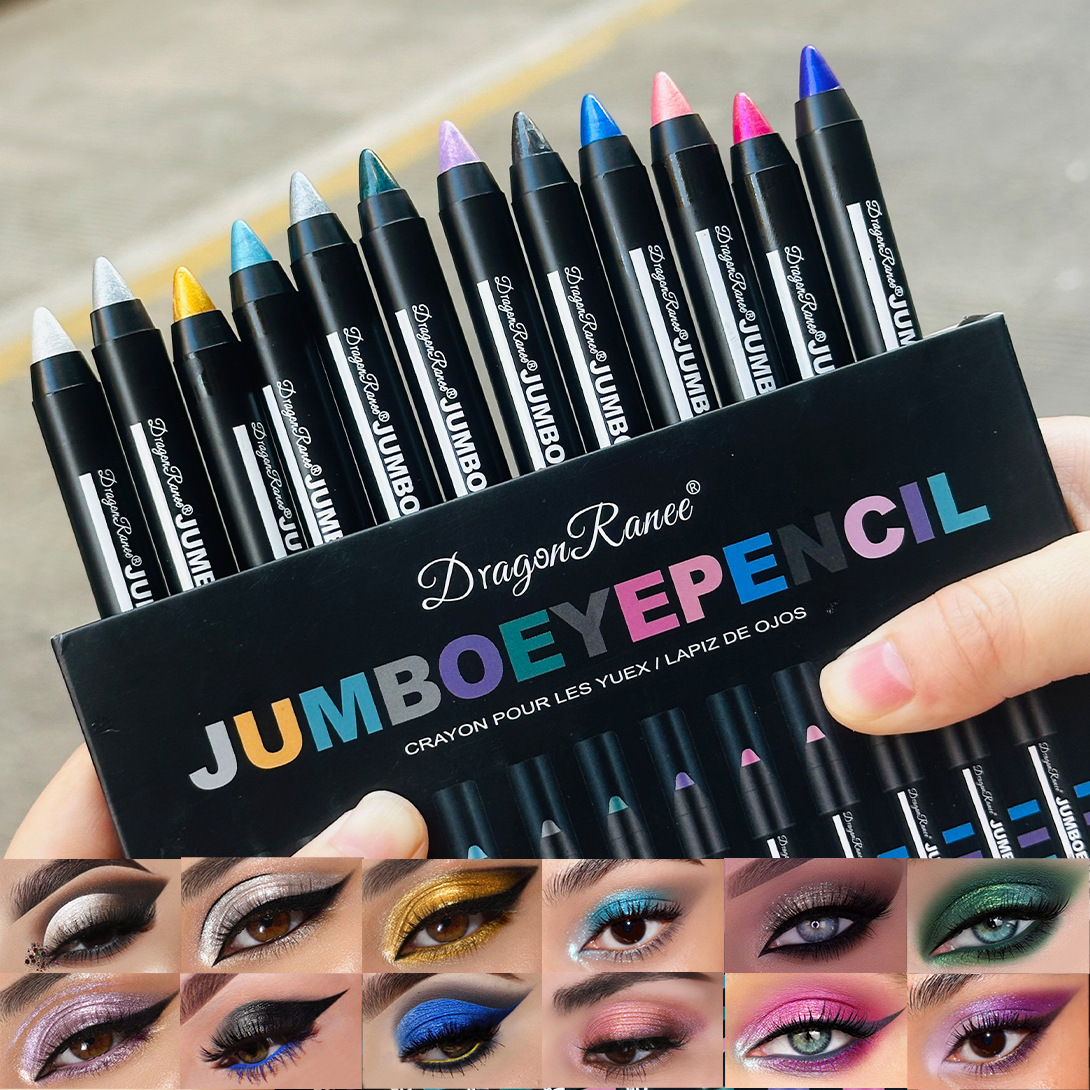 Cross-Border Exclusive Dragonranee Pearlescent Eye Shadow 12-Color Set Metal Super Flash High-Gloss Foaming Eye Shadow Stick