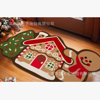 亚马逊圣诞节氛围仿羊绒脚垫跨境玄关易打理地垫客厅异形装饰地毯|undefined