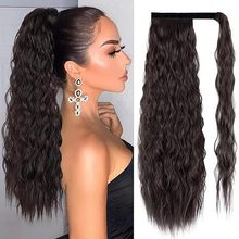 跨境外贸欧美假发女士魔术贴玉米烫蓬松长卷发马尾水波纹化纤马尾