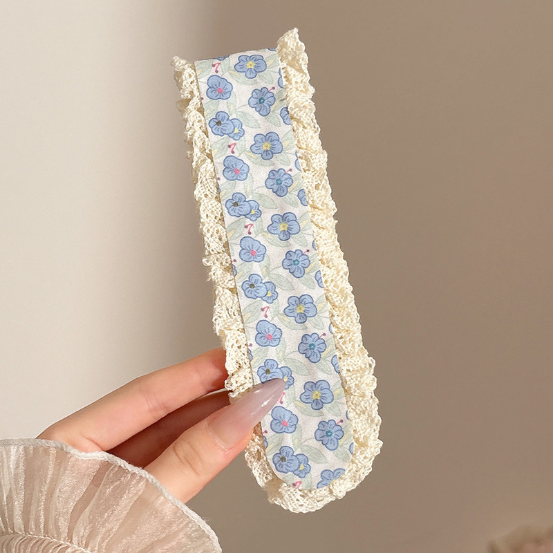 Flor triturada de punto banda de cabello fijación francesa velcro pegatinas para el cabello mujeres no comprimen el cabello lavar la cara banda de cabello tocado