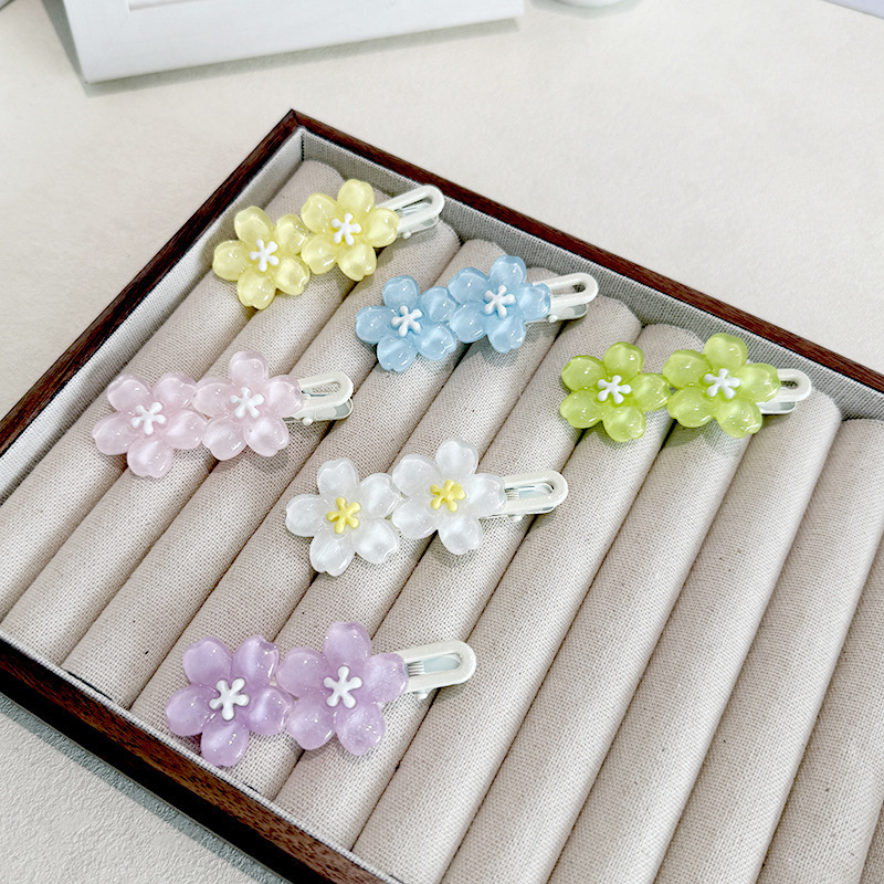 细闪果冻色樱花发夹花朵可爱侧边夹 ins少女夹子刘海碎发夹头饰品|undefined