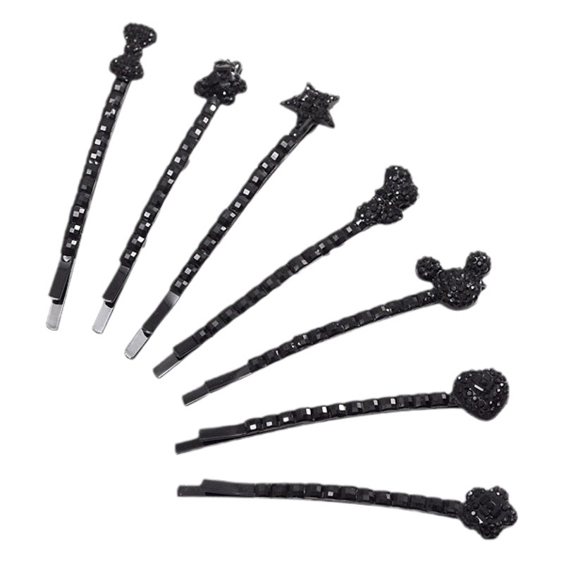 Super Flash Single Row Black Crystal Diamond One-Word Hairpin Alloy Hairpin Head Accessories High-End Niche Hair Accessories Wholesale