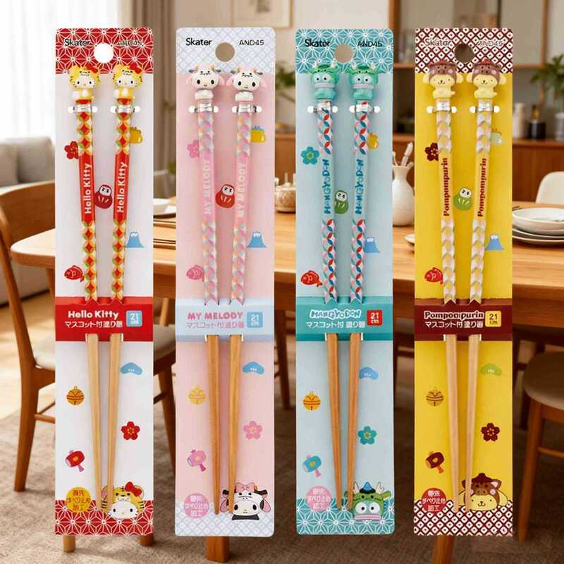 Japan Skater Sanrio Collaboration Zodiac Kitty Cat Household Wooden Chopsticks Ugly Fish Cartoon Chopsticks 21cm
