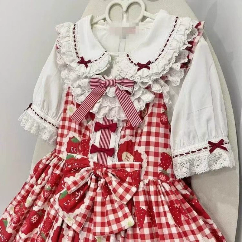 Платье в стиле лолита (cute shirt), короткий и длинный рукав, бело-чёрное или бело-красное, размеры S–XL