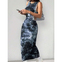 K 48004 Sleeveless print slim maxi dress ����ӡ��������ȹ