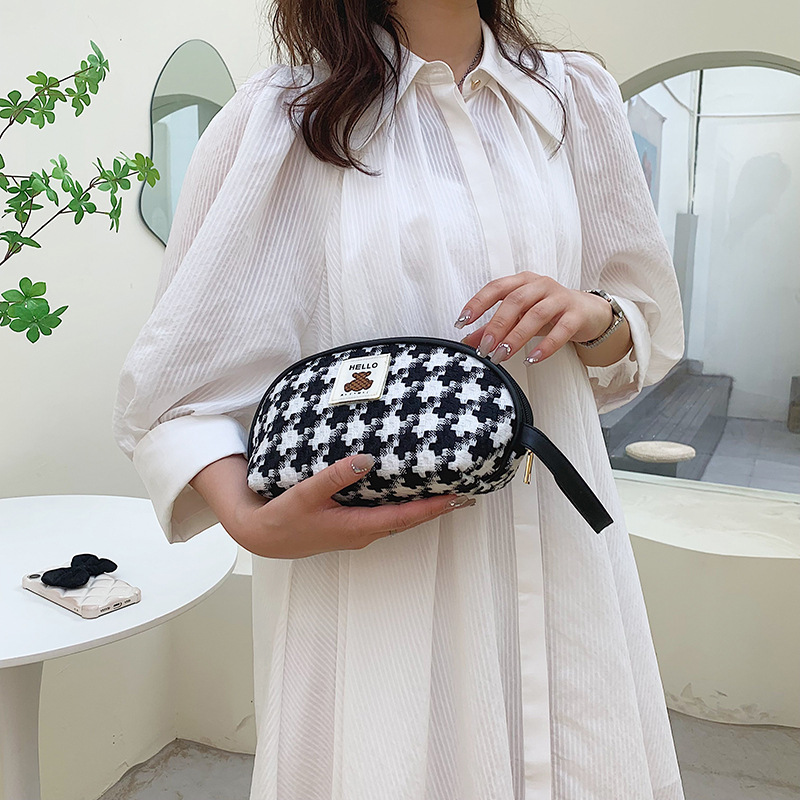 대용량 휴대용 화장품 가방 Houndstooth Gird 만능 쉘 가방 세탁 반원형 편리한 휴대 전화 동전 지갑