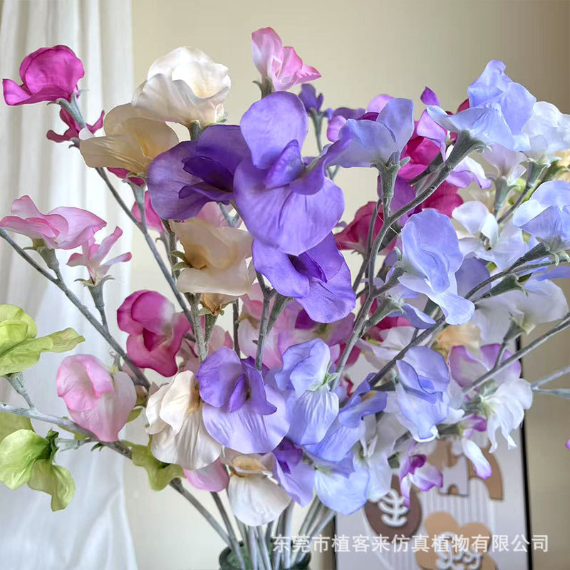 High-Quality Pea Flower Artificial Flower Fresh Pink Wedding Scene Butterfly Fragrant Pea Purple Flower Designer Wedding Flower Material