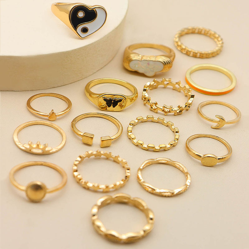 Fashion Retro Moon Sun Five-pointed Star Shell Knuckle Ring 16 Pieces display picture 2