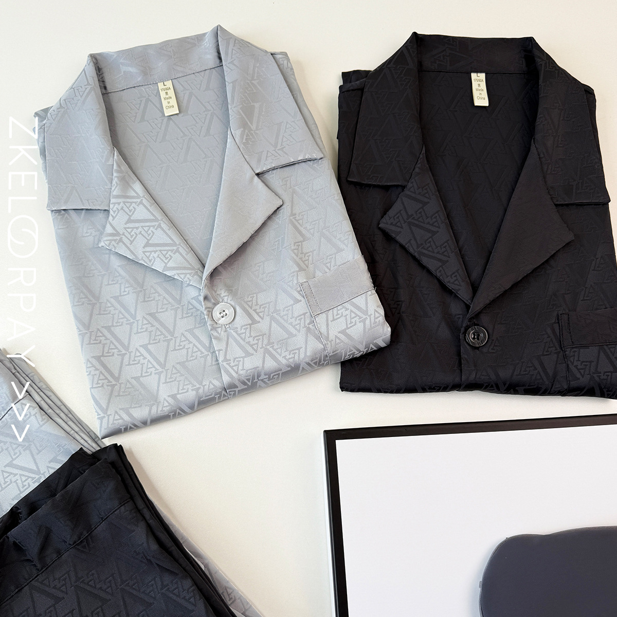 European and American Style Men's Simulated Silk Short-Sleeved Trousers Home Wear Suit Thin Ice Silk Summer Cool Pajamas