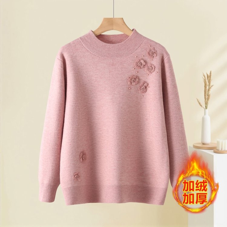 Ladieswear's Clothing Autumn and Winter Velvet Thickeneded Inner Style Sweater Middle-Aged and Elderly Ladies 2025 New Warm Base Layer