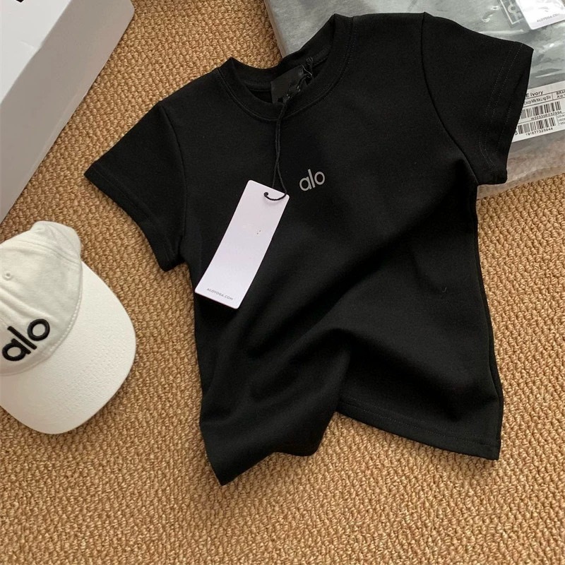 alo25 春夏新作 ラウンドネック 半袖 Tシャツ レディース スリムフィット 万能トップス ボトリングシャツ ショートトップ トレンド|undefined