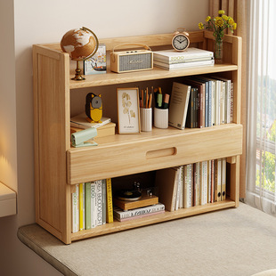 Desktop bookshelf solid wood storage rack with drawer office station multi-layer storage rack home student desk organizing rack