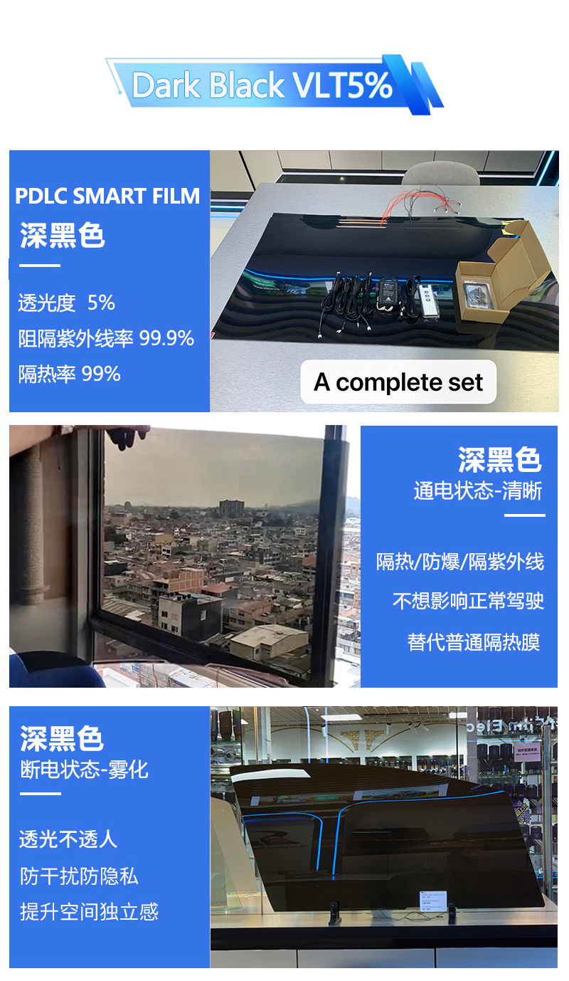 Automotive Dry-Adhesive Electrochromic Switchable Smart Pdlc Window Tint Film Intelligent Electro-Controlled Film