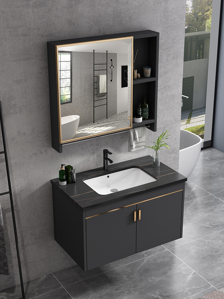 Mueble de baño de aluminio de espacio lavabo de baño lavabo integrado mesa de lavado de cerámica combinación de gabinete lavabo moderno minimalista