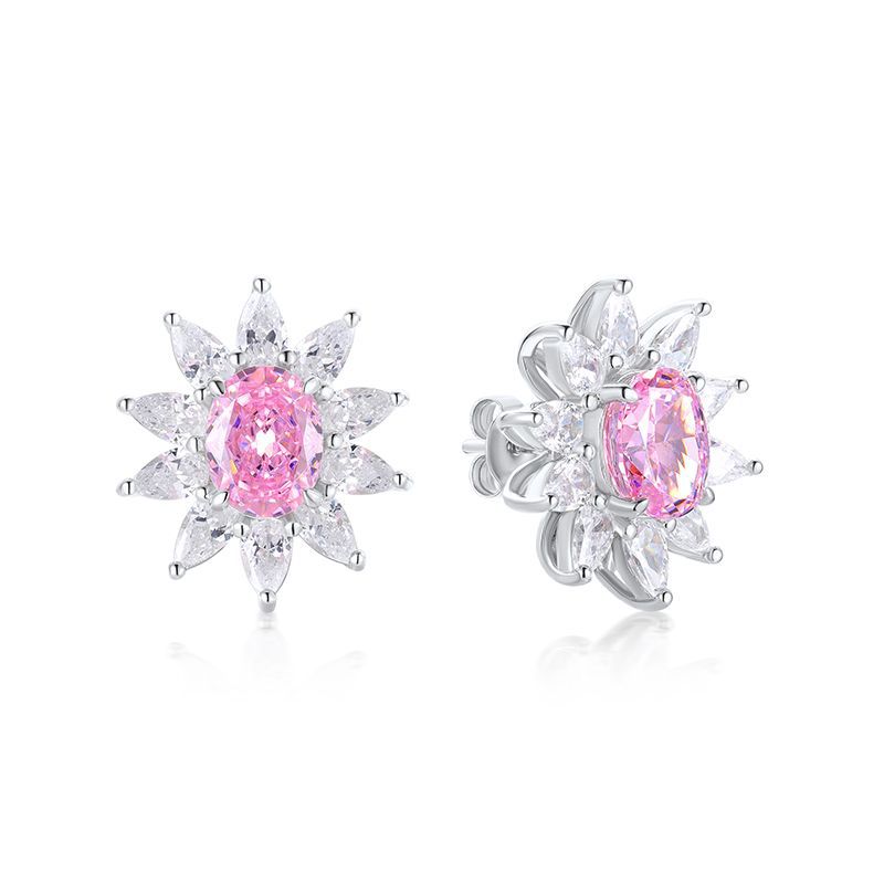 Wilsheng s925 plata esterlina nuevo 3.2ct alto carbono diamante pendientes moda mujer hielo flor corte Rosa huevo en forma de 7*9 pendientes