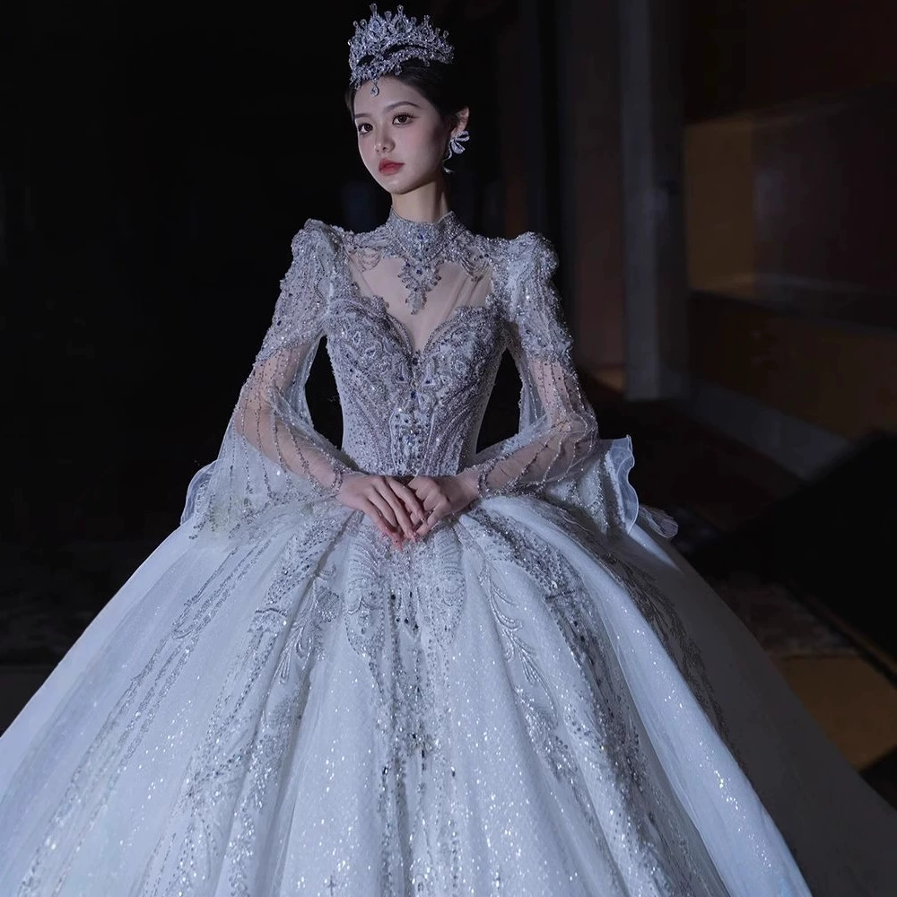 Французское свадебное платье 2025 года, новая модель для невест, высокое качество, роскошь, тяжелое мастерство, придворный стиль, основное платье с закрытыми рукавами.