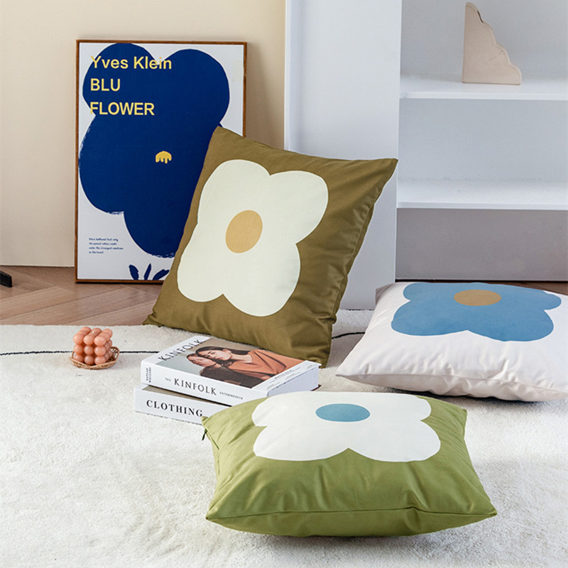 Fresh simple flower pillowcase ins style living room sofa decorative cushion dormitory bedside car pillow