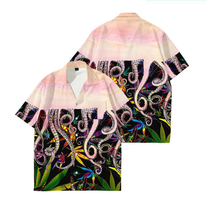 2022 Cross-border New Hawaiian Octopus Series 3D Printing Creative Casual Short-sleeved Shirt Men's Trendy Couple T-shirt 2022 Cross-border New Hawaiian Octopus Series 3D Printing Creative Casual Short-sleeved Shirt Men's Trendy Couple T-shirt