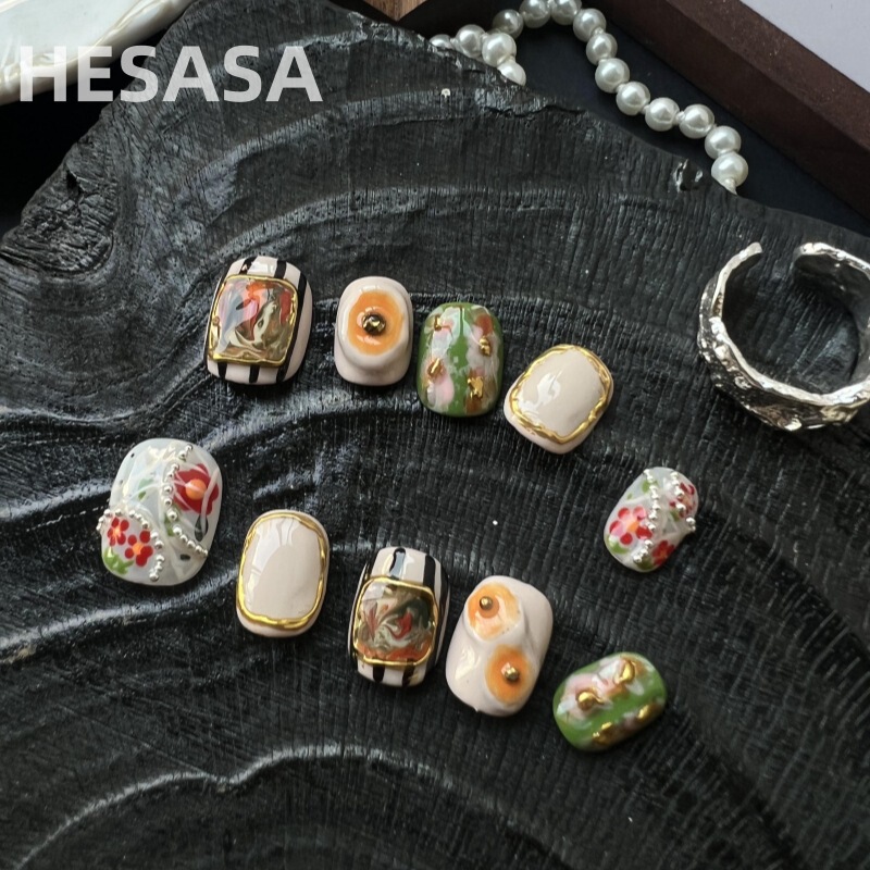 Sxrq | Paint High-End Hand-Painted Manicure [Mrs. Bj] Stereo Short Handmade Oil Painting Style Wearable Manicure