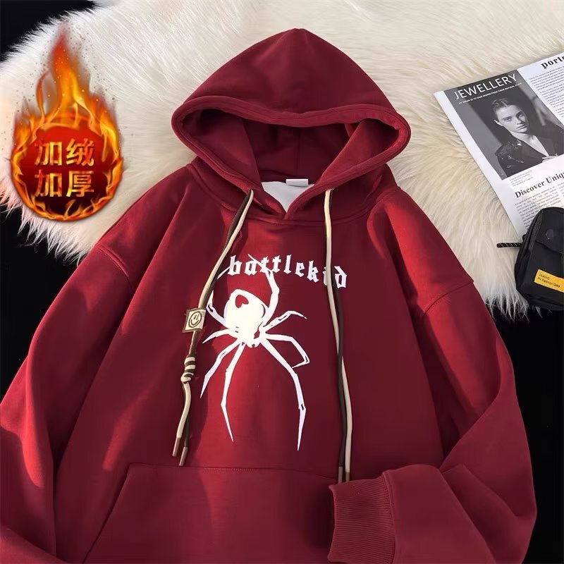 fleece-lined Thickened Super Warm Casual Sports Boyfriend Style Sweat Men's and Women's Same Style American Letter Printed Hooded Pullover