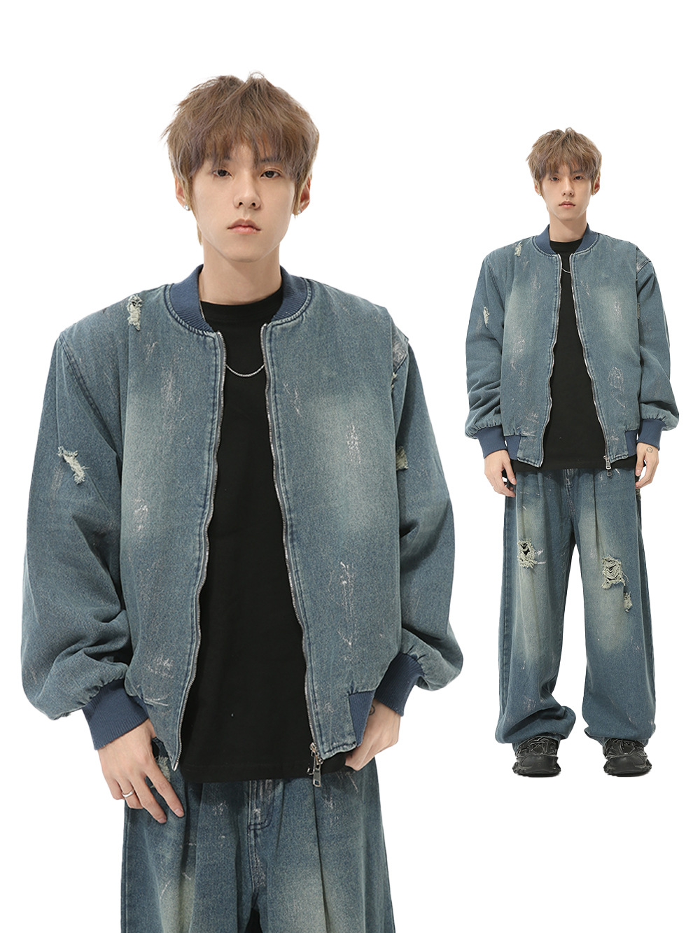 MTLCLOTHES Hombres| Nuevos productos de otoño retro estadounidenses lavado con agua para hacer viejos trajes de vaqueros de moda casuales