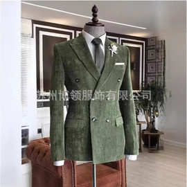 男式西装灯芯绒西装双排扣西装套装男式外套舞会婚礼西装礼服