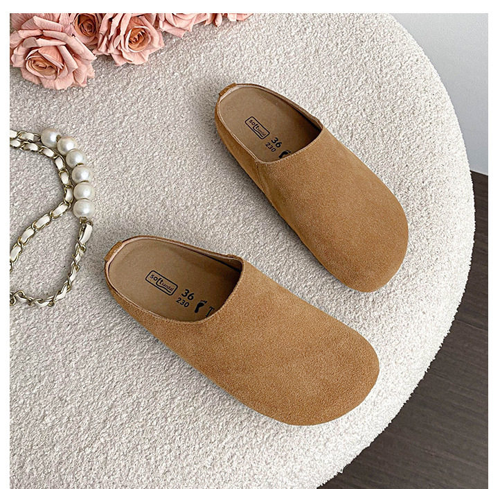 Dép lê nữ bít mũi đế dày mũi rộng phong cách Birkenstock, gót 3 cm — Màu caramel, Màu kaki, Màu mơ chi tiết 19