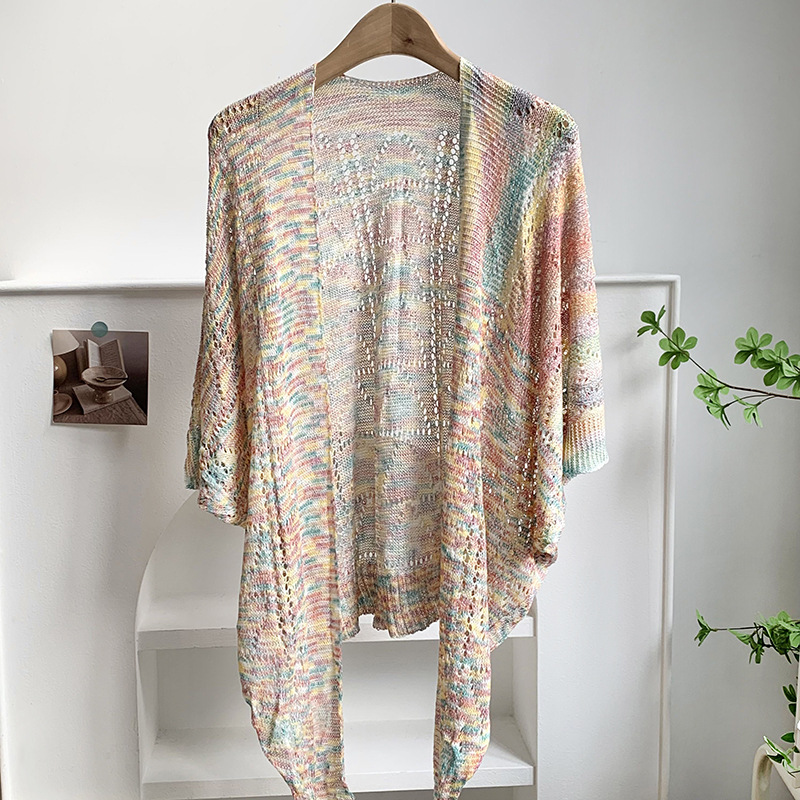 Sopa para mujeres nueva versión coreana de manga larga verano color hueco seda de hielo sala de aire acondicionado Sopa para proteger la columna vertebral del cuello Cardigan