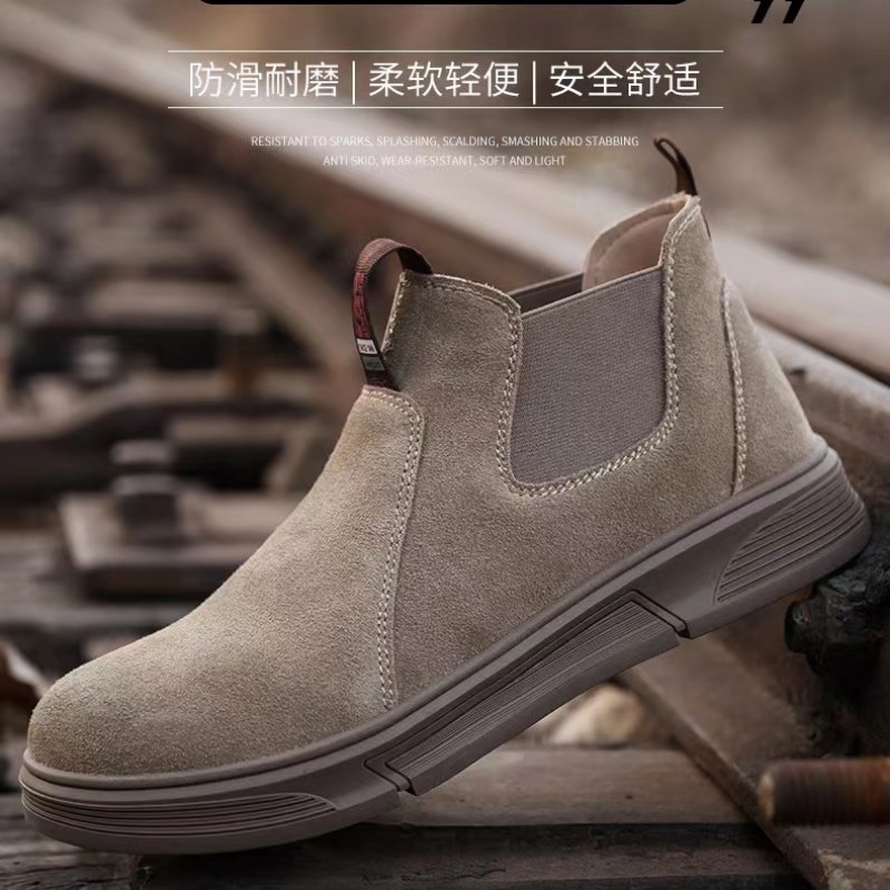 电焊工劳保鞋男士钢包头防砸防刺穿牛皮透气一脚蹬工地防护鞋批发