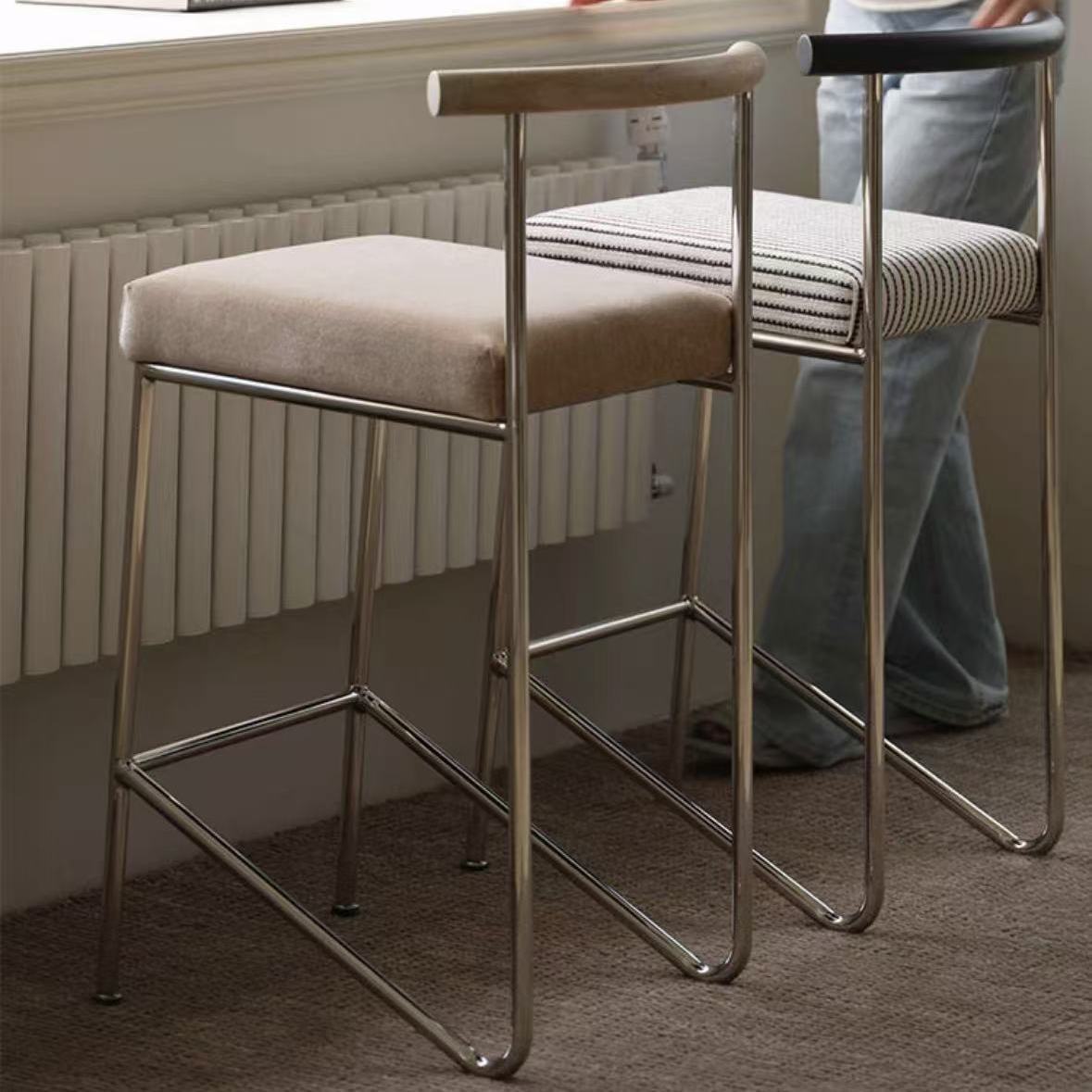 Minimalist Stainless Steel High Stool Modern Simple Nordic Light Luxury Design Bar Chair Home Dining Chair Island Chair