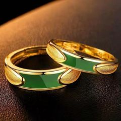砂金ジュエリー カップルリング オープンタイプ カップルリング 女性用 高級感 模造金 小さな個性的な翡翠入り砂金リング