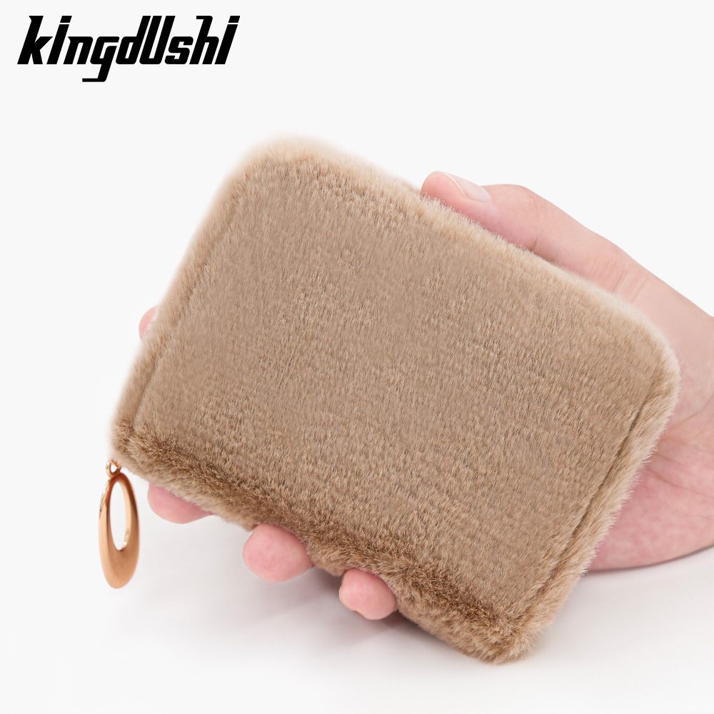 Nuevo monedero cuadrado de color sólido, color caramelo, bolsa de tarjetas de felpa de invierno, bolsa para auriculares, bolsa de monedas simple y linda