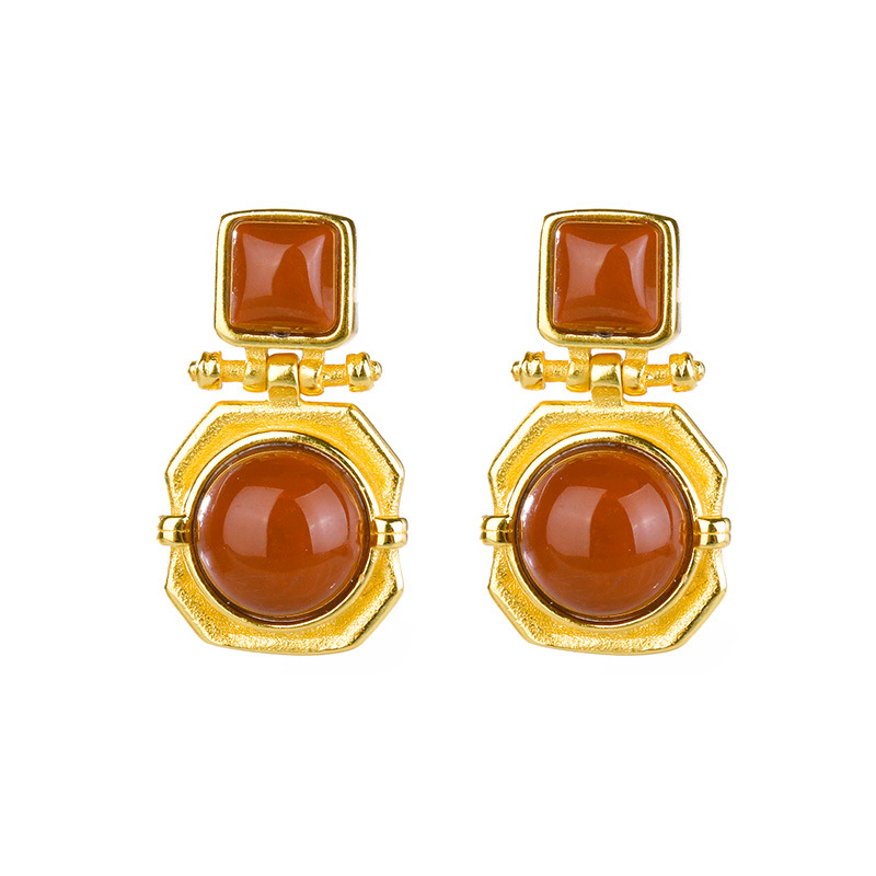 (2개) HUIBAOLI S  골드 도금 남적마노 기하학적 달걀 표면 오각형 대기 고급 숙녀 드롭 귀걸이