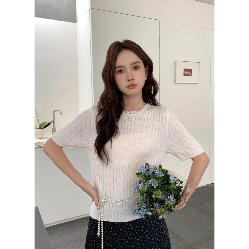 Yier Shirt Old Money Style Lamb Wool Twisted Pattern Short Sleeve Knitted Sweater for Women, Slim Fit, Korean Style Short Top Ye008 Yier Shirt Old Money Style Lamb Wool Twisted Pattern Short Sleeve Knitted Sweater for Women, Slim Fit, Korean Style Short Top Ye008
