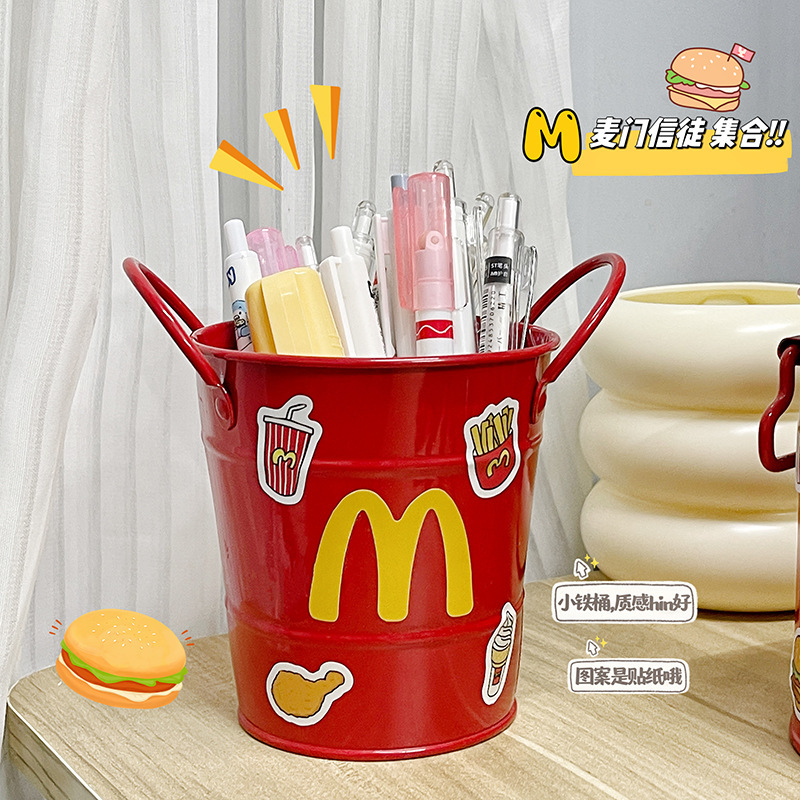 마이먼 빨간색 작은 이중 귀 철제 물통