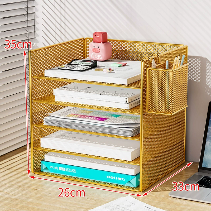 Metal document organizer — reinforced mesh storage box, 2–5 tiers, vertical or horizontal layout