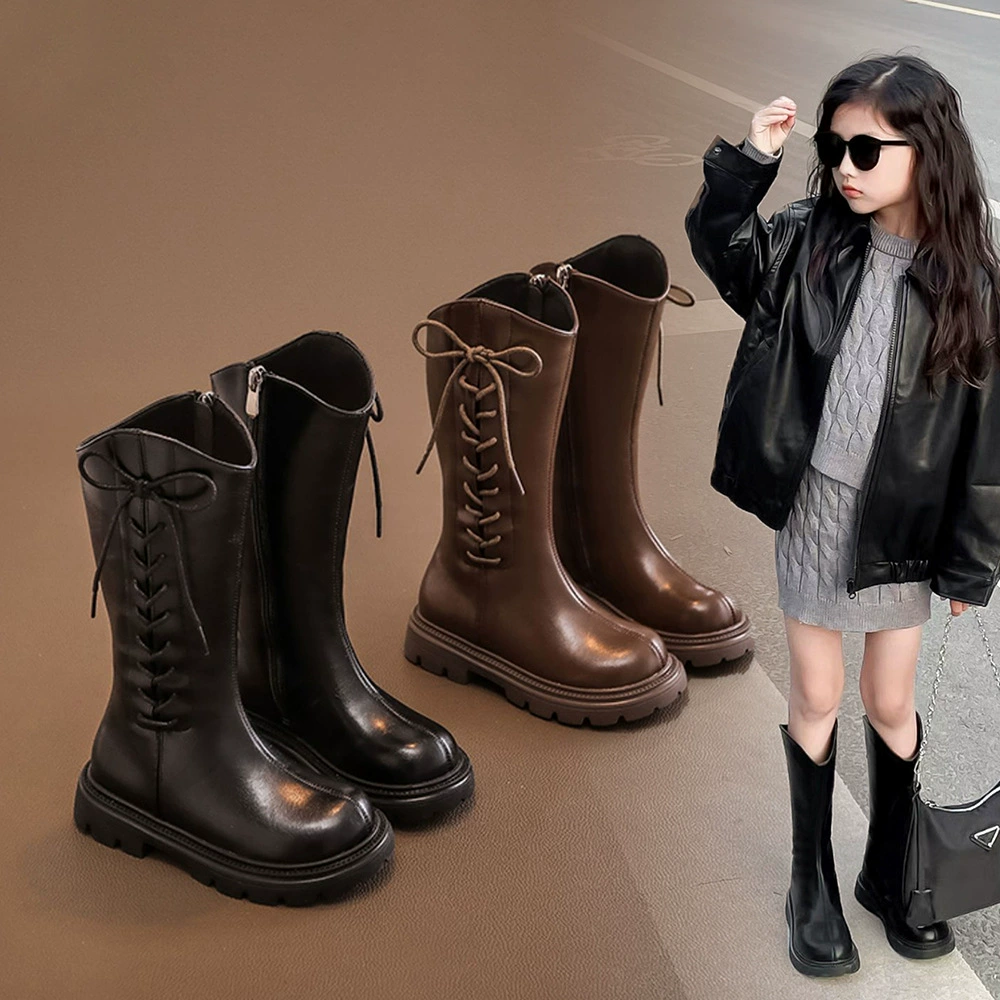 Сапоги для девочек 2024 новые осенние и зимние сапоги высокие сапоги детские сапоги Martin сапоги мягкие подошвы студенческие издания для девочек