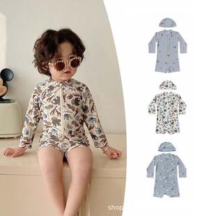 [25新款ins洋气儿童泳衣男童长袖连体速干温泉宝宝游泳衣男宝防晒]