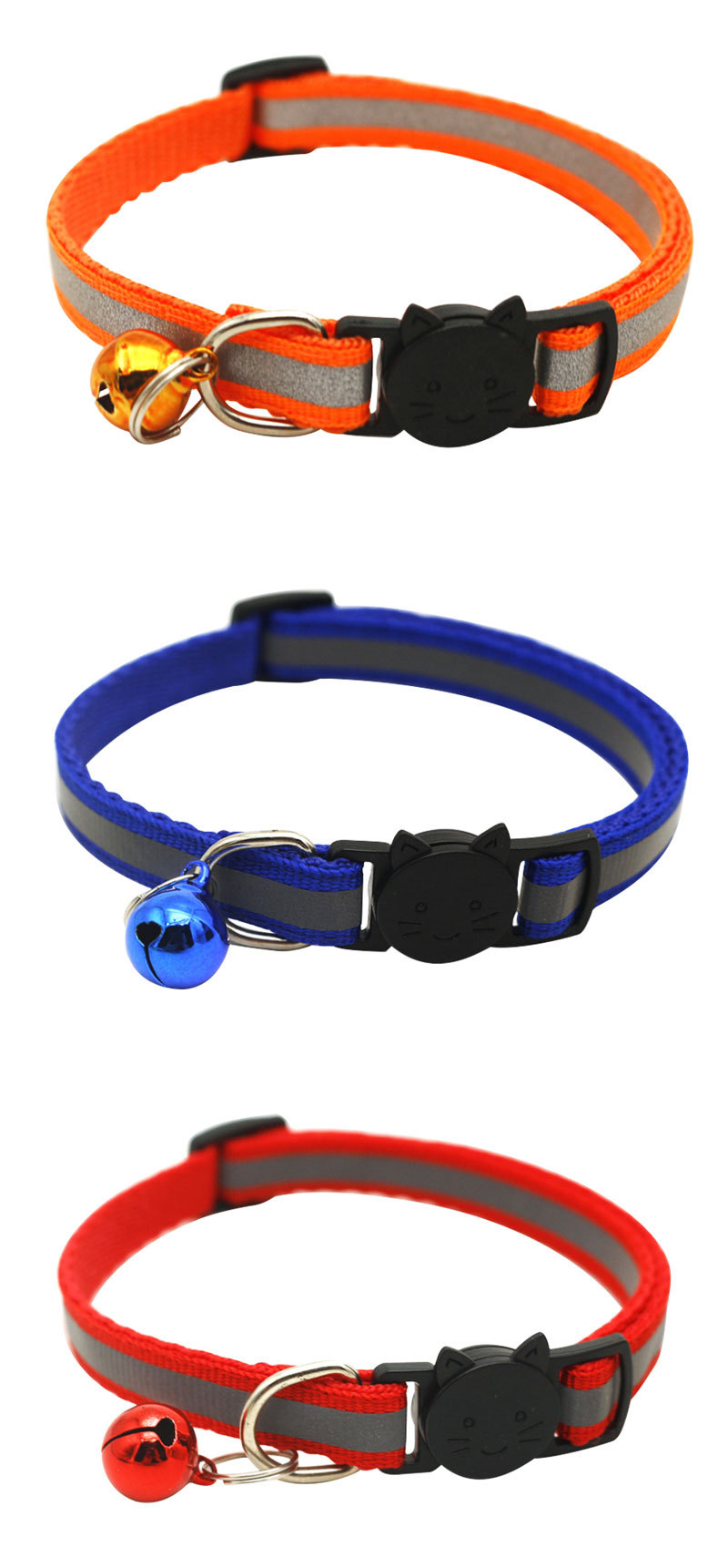 Color Polyester Reflective Bell Cat Pet Collar Safety Buckle Adjustable Cat Collar