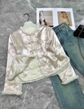 深圳南油轻奢醋酸绣花拼貂毛棉服新中式国风重工刺绣棉服外套