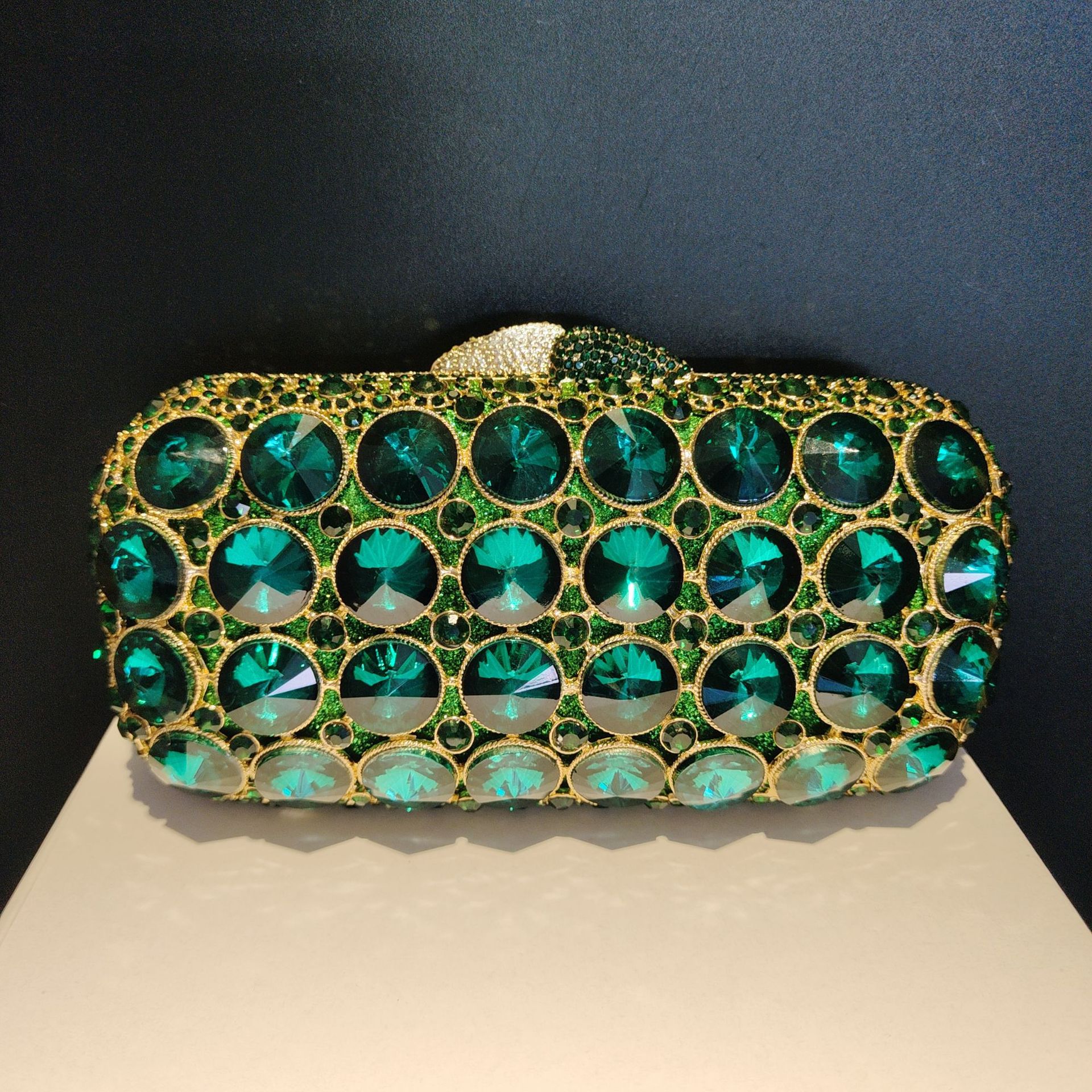 Túi clutch dạ hội nạm kim cương cao cấp cầm tay — Hoa tím, Màu tím đậm, Xanh ngọc lục bảo, Màu bạc