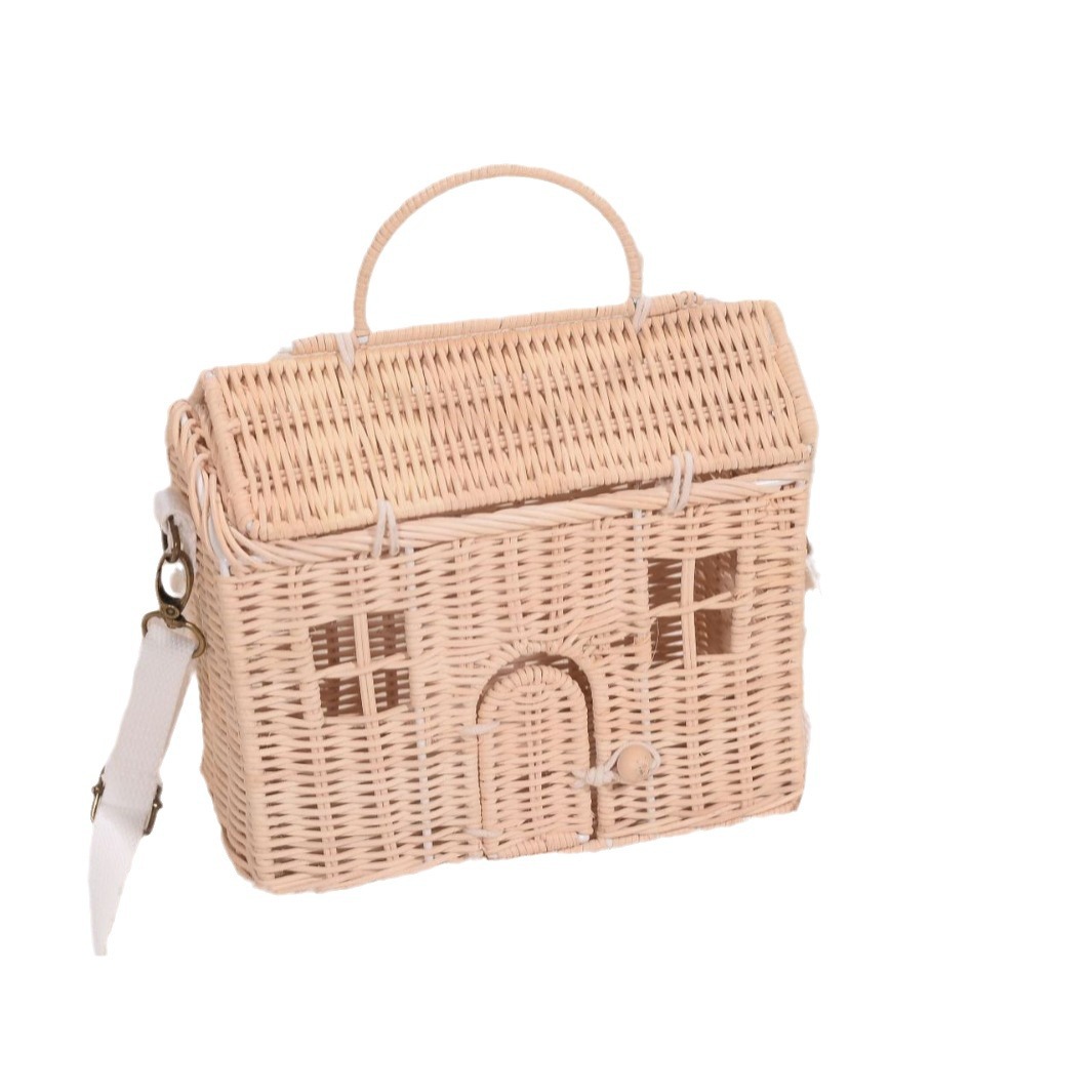 Corea del Sur ins tejido hecho a mano pequeña casa mensajero bolsa de transporte mochila cesta almacenamiento niños Fotografía adornos