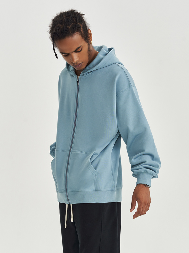 2025 秋と冬の新 450 グラムテリールーズトレンディなブランドジッパーフード付きスウェットシャツ無地カジュアルメンズ暖かいジャケット